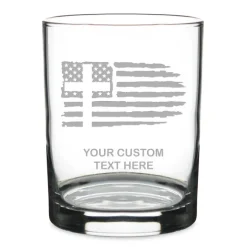 Christian Cross US Flag Personalized 14 oz. Double Old Fashioned Glass