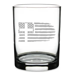 Christian Cross US Flag Personalized 14 oz. Double Old Fashioned Glass