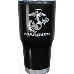 7.62 Design USMC Eagle Globe & Anchor Laser Etched 32oz Travel Mug Black - Officially Licensed