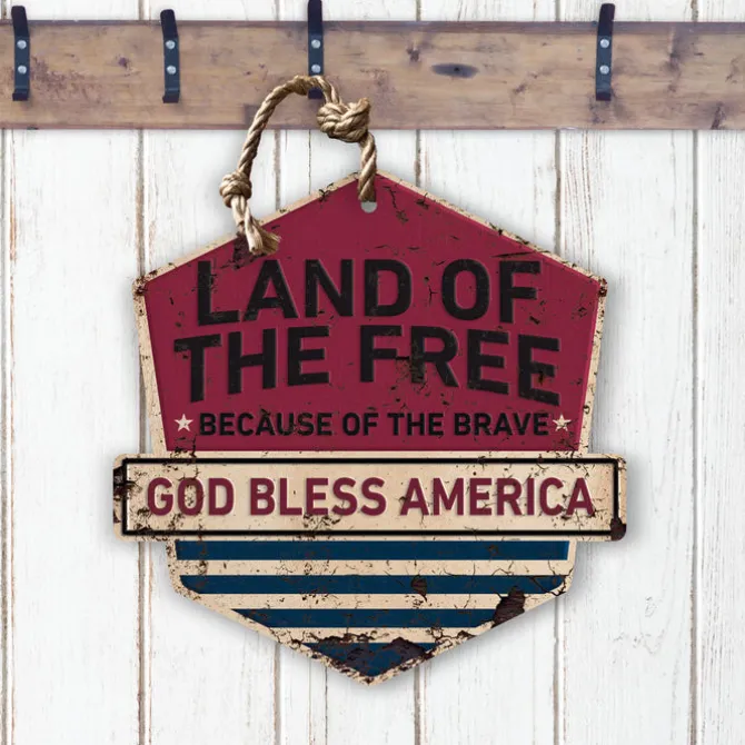 Land of the Free 20 x 20 inch Rustic Badge Sign