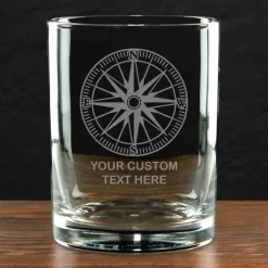 Nautical Compass Personalized 14 oz. Double Old Fashioned Whiskey Glass