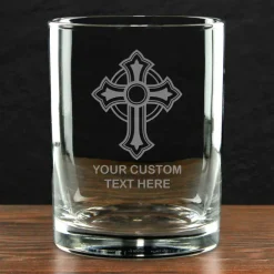 Ornate Christian Cross Personalized 14 oz. Double Old Fashioned Glass
