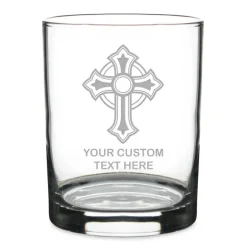 Ornate Christian Cross Personalized 14 oz. Double Old Fashioned Glass