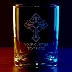 Ornate Christian Cross Personalized 14 oz. Double Old Fashioned Glass