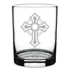 Ornate Christian Cross Personalized 14 oz. Double Old Fashioned Glass
