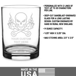 Skull & Pistons Racing Personalized 14 oz. Double Old Fashioned Whiskey Glass