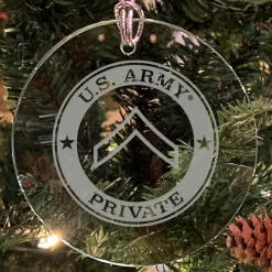U.S. Army 'Pick Your Design' 3" Round Etched Glass Christmas Tree Ornament
