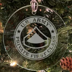 U.S. Army 'Pick Your Design' 3" Round Etched Glass Christmas Tree Ornament