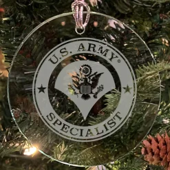 U.S. Army 'Pick Your Design' 3" Round Etched Glass Christmas Tree Ornament