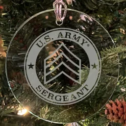 U.S. Army 'Pick Your Design' 3" Round Etched Glass Christmas Tree Ornament