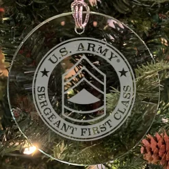 U.S. Army 'Pick Your Design' 3" Round Etched Glass Christmas Tree Ornament