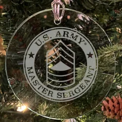 U.S. Army 'Pick Your Design' 3" Round Etched Glass Christmas Tree Ornament