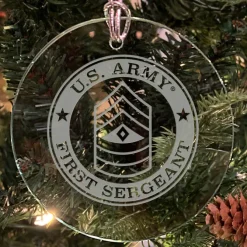 U.S. Army 'Pick Your Design' 3" Round Etched Glass Christmas Tree Ornament