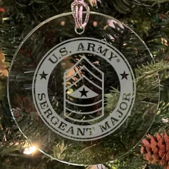 U.S. Army 'Pick Your Design' 3" Round Etched Glass Christmas Tree Ornament