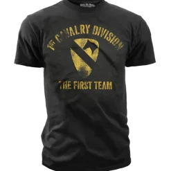 US Army 1st Cavalry - The First Team Retro - Black Ink Mens T-Shirt