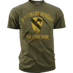 US Army 1st Cavalry - The First Team Retro - Black Ink Mens T-Shirt