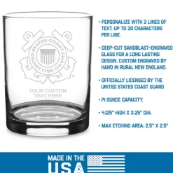 US Coast Guard Logo Personalized 14 oz. Double Old Fashioned Glass