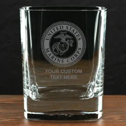 US Marine Corps 'Build Your Glass' Personalized 11.5 oz. Square Double Old Fashioned Whiskey Glass