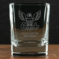 US Navy 'Build Your Glass' Personalized 11.75 oz. Square Double Old Fashioned Glass