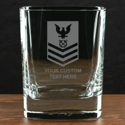 US Navy 'Build Your Glass' Personalized 11.75 oz. Square Double Old Fashioned Glass