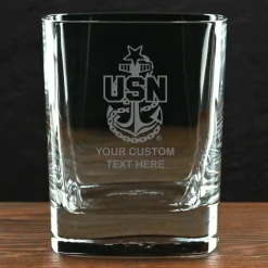 US Navy 'Build Your Glass' Personalized 11.75 oz. Square Double Old Fashioned Glass