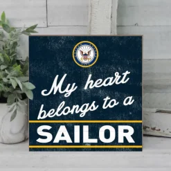 U.S. Navy My Heart Belongs To A Sailor 10 x 10 inch Wood Sign
