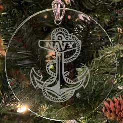 U.S. Navy 'Pick Your Design' 3" Round Etched Glass USN Christmas Tree Ornament