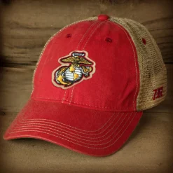USMC 'Eagle, Globe, and Anchor' Vintage Trucker Hat - Red