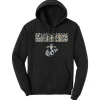 USMC MARPAT Camo Text Applique Heather Black Unisex Hoodie