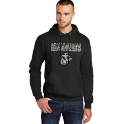 USMC MARPAT Camo Text Applique Heather Black Unisex Hoodie