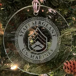 USMC 'Pick Your Design' 3" Round Etched Glass Christmas Tree Ornament