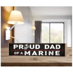 USMC Proud Dad 3 x 13 inch Wood Sign - Made In The USA
