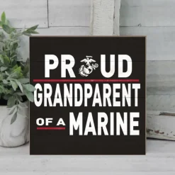 USMC Proud Grandparents 10 x 10 inch Wood Sign - Made In The USA