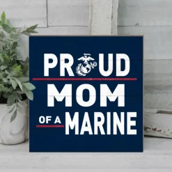 USMC Proud Mom 10 x 10 inch Wood Sign - Made In The USA