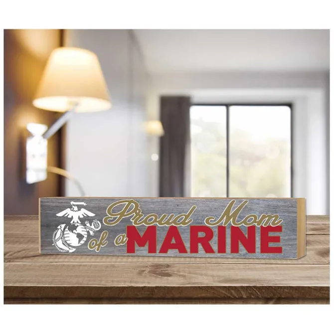 USMC Proud Mom 3 x 13 inch Wood Sign - Made In The USA