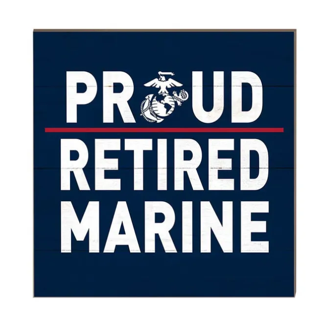 USMC Proud Retired Marine 10 x 10 inch Wood Sign - Made In The USA