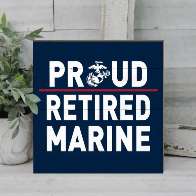 USMC Proud Retired Marine 10 x 10 inch Wood Sign - Made In The USA