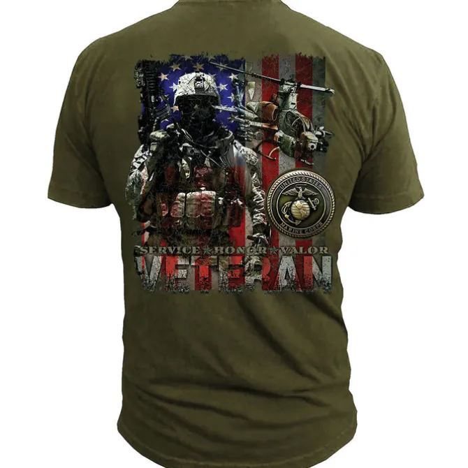 USMC T-Shirt - US Marines Corps Veteran Flag Men's Marine T-Shirt