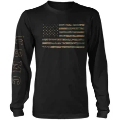 USMC Woodland MARPAT Flag 7.62 Design Men's Long Sleeve T-Shirt